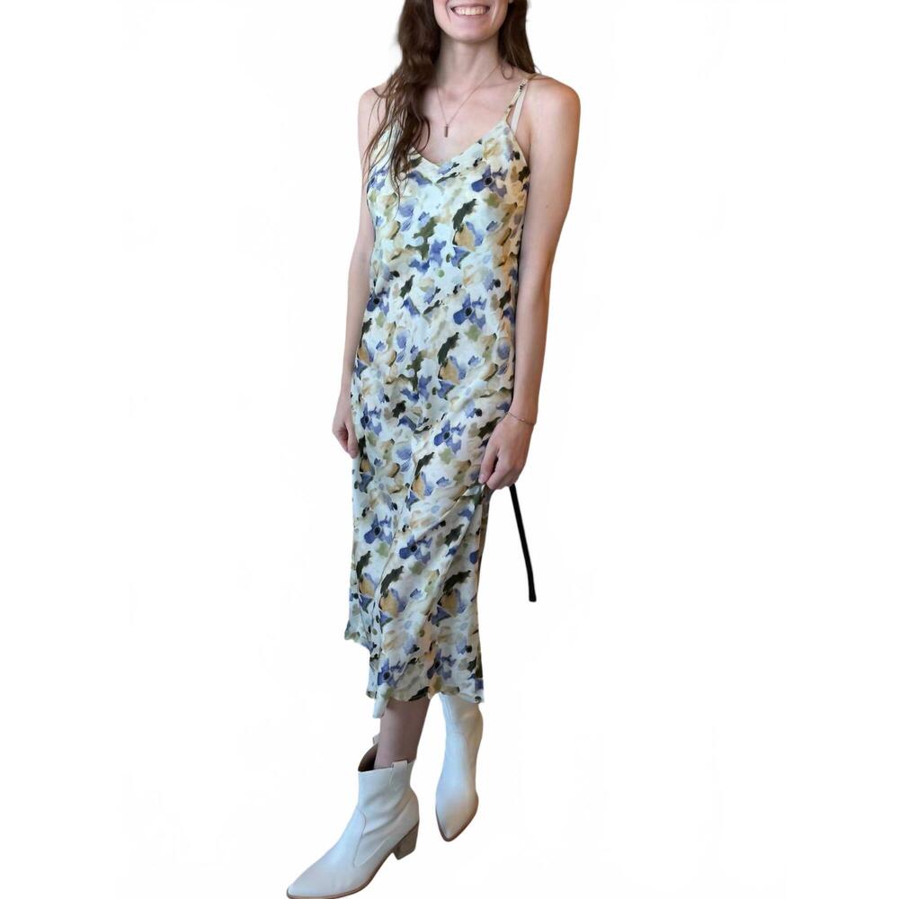 NEW ADORA sleeveless watercolor dress in blue multi